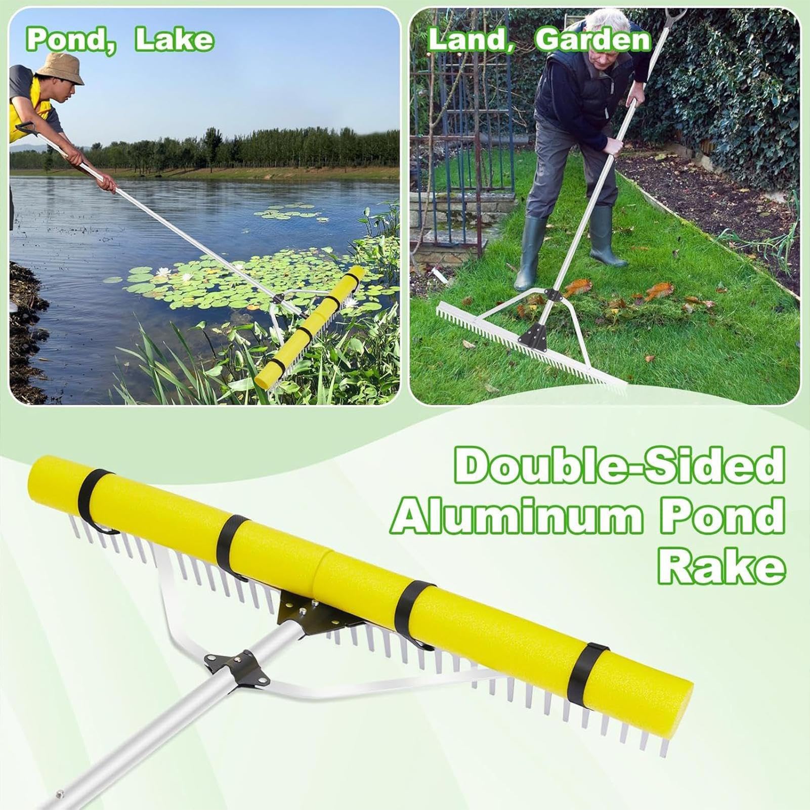 Râteau Pour Étang Robuste Avec Dents En Acier Inoxydable Longue Poignée Ergonomique Idéal Pour Nettoyer Feuilles Algues Débris D'étang Bassin Jardin Facile À Utiliser Durable Et Résistant À La Co