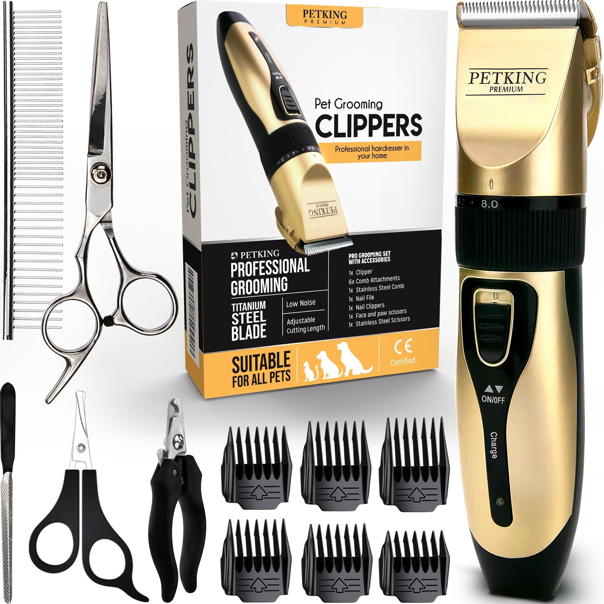 PetKing Premium Maquina Cortar Pelo Perros Maquina de Cortar Pelo para Perros Cortapelos Professional Maquina Pelar Perros Corta Pelo Mascota Cortapelo Perro Cortadora de Pelo Canino