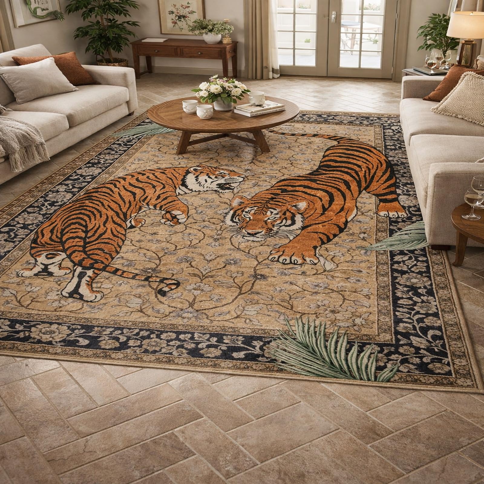 Tapis d'entrée intérieur vintage beige résistant pour petit salon