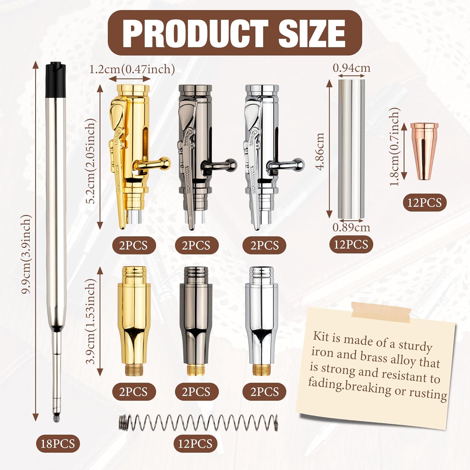 Bolt Action Pen 6 Piece Bolt Bullet Pens Set for Men DIY Craft Kit, Bullet Pen Personalized Engraved Pens Accessories, Fancy Unique Gift with Rifle Design with Gift Box and 12 Black Spare Ink Refills