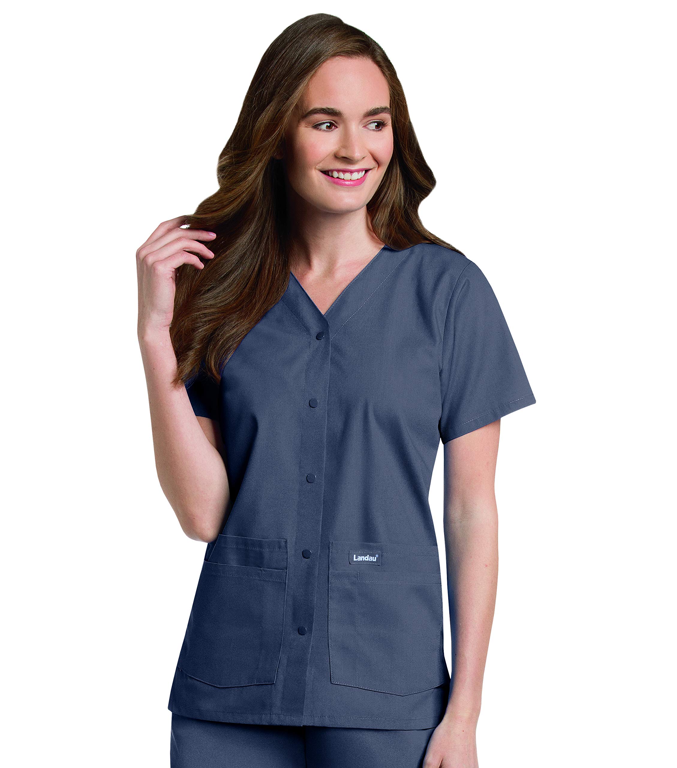 Landau Essentials Relaxed Fit 4-Pocket V-Neck Scrub Top for Women 8232