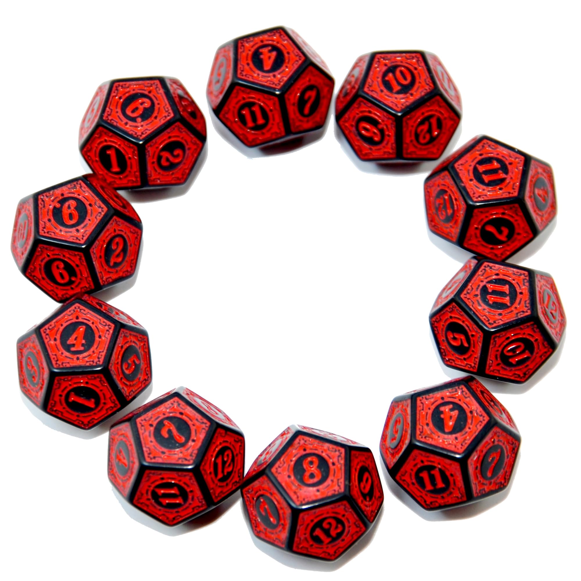 SmartDealsPro 10-Pack Six Sides D6 12 Sided D12 Dice Die for DND Dungeons and Dragons MTG PRG Wow Table Game Math Teaching (D12, Red Letters)