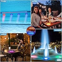 Vista 7 de Luces para piscina, luces LED sumergibles recargables con control remoto, luces subacuáticas impermeables recargables IP68, luces para piscina que