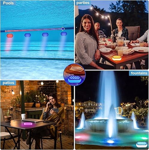 Miniatura 7 de Luces de piscina con control remoto, batería de 2600mAh, impermeables IP68 de 16 colores para bañera de hidromasaje y piscina enterrada - 1 paquete