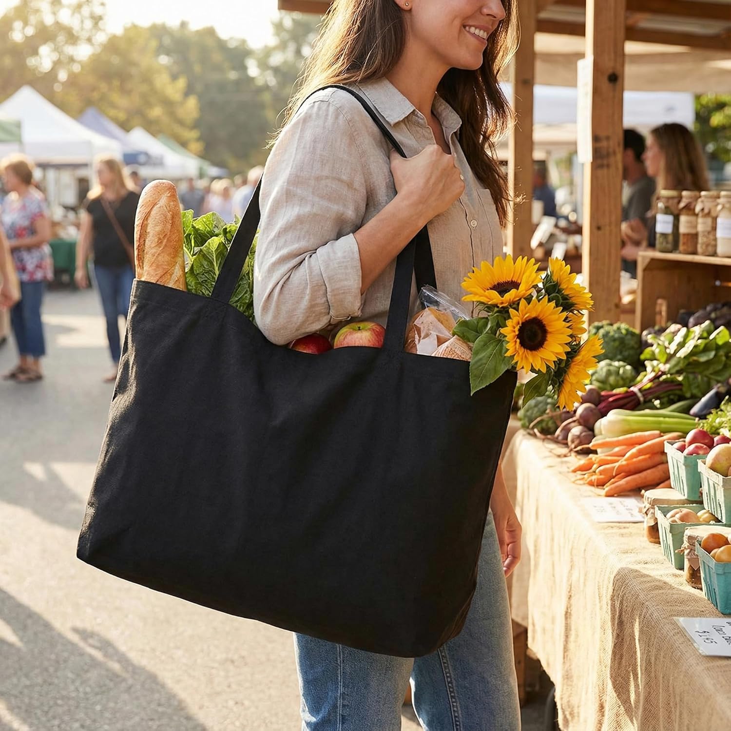 Extra Large Canvas Tote Bag - Big Reusable Grocery Shopping Heavy Duty Foldable - Image 2
