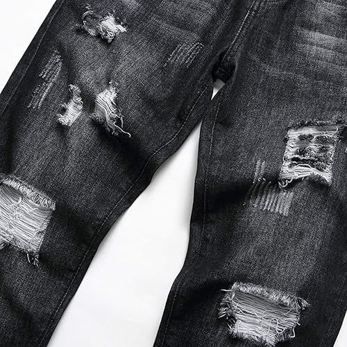 Miniatura 3 de Pantalones rajados para hombre, de mezclilla, ajuste regular, pierna acampanada, de corte entallado, con agujeros, pantalones de hombre de mezclilla