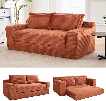 Lakifun 70.87" Loveseat Sofa, Comfy Deep Seat, Modern Small Corduroy Couch for Living Room, Bedroom, Apartment, Home Office, No Assembly, Orange