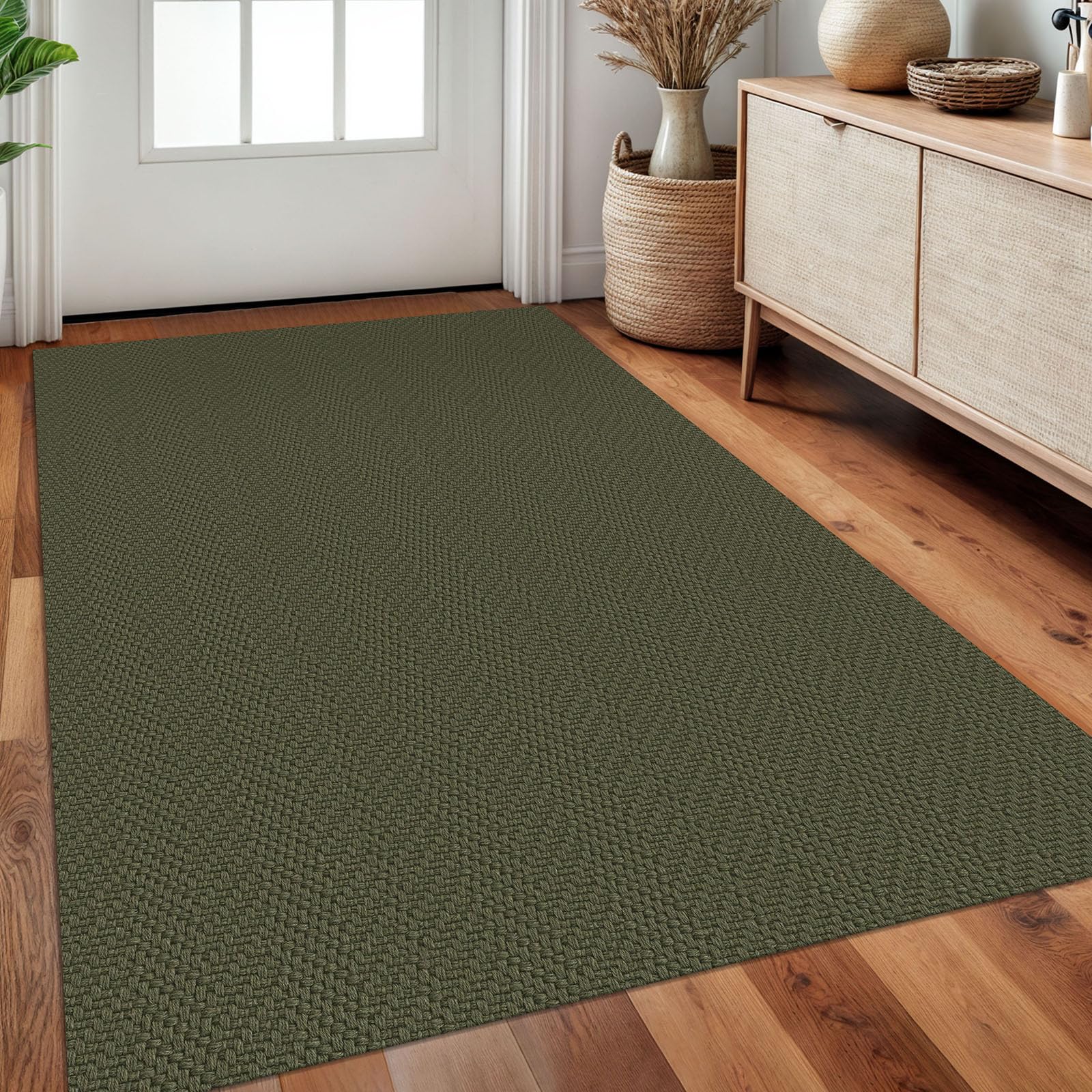 Alfombra trenzada de 3 x 5 pies, lavable para entrada, alfombras con respaldo de goma, tapete bohemio para puerta interior, entrada, tapete de cocina de algodón, tapete tejido para puerta delantera