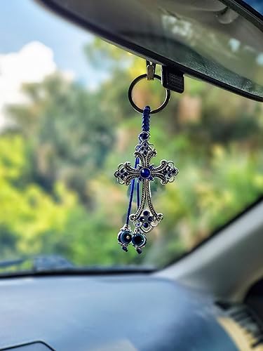 Miniatura 2 de LUCKBOOSTIUM Llavero de cruz con borla de mal de ojo, signo de buena suerte y bendición, bonito dije de moda para llaves del hogar, oficina, bolsa,