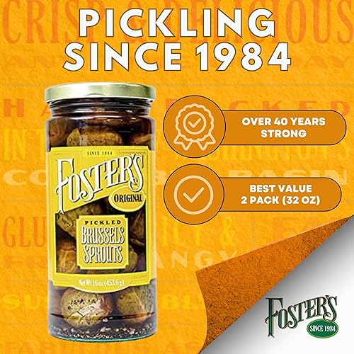 Miniatura 3 de Fosters Pickled Brussel Sprouts - Original- 16oz (paquete de 2) - Bruselas en escabeche son frescas, sin gluten, sin grasa y sin conservantes -