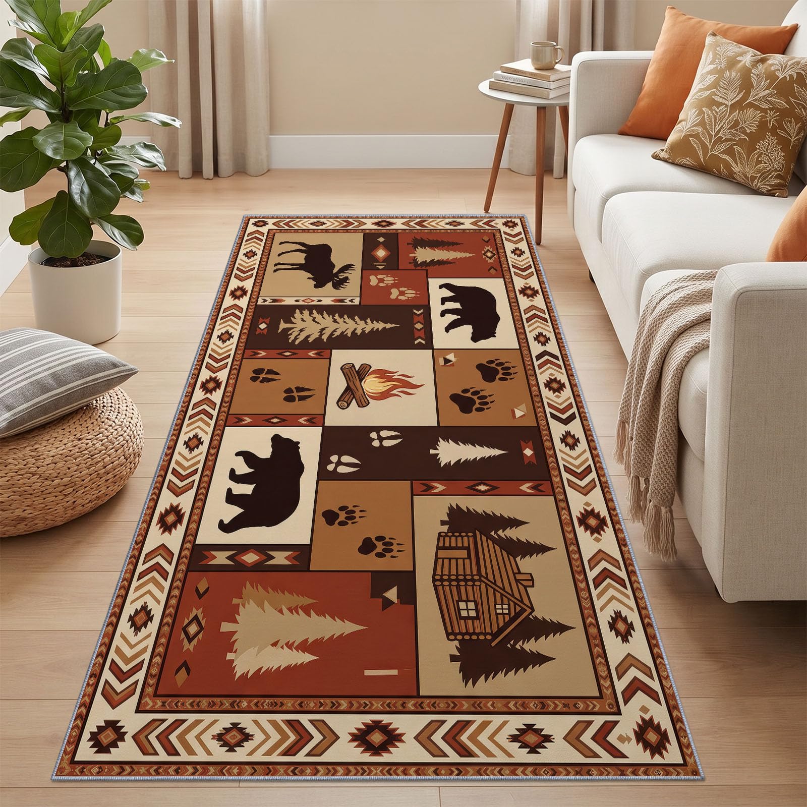 Kurzflor Läufer Flur 80x180 cm Landhaus Rustikal Waschbar Teppich Erdton