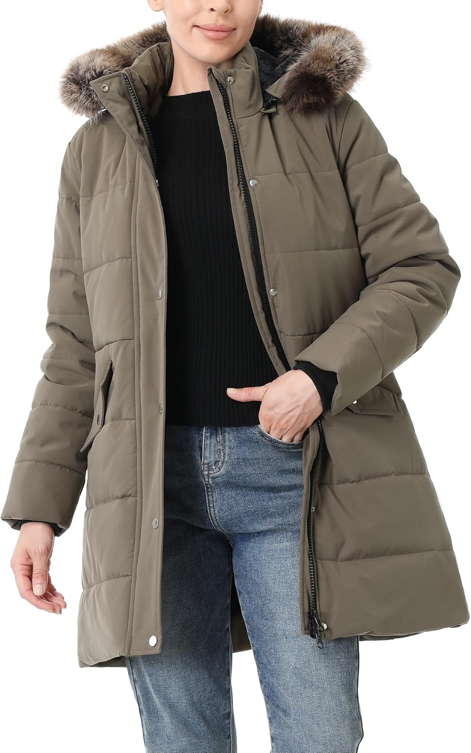 Women's Winter Coat Waterproof Long Insulated Parka with Detachable Hood