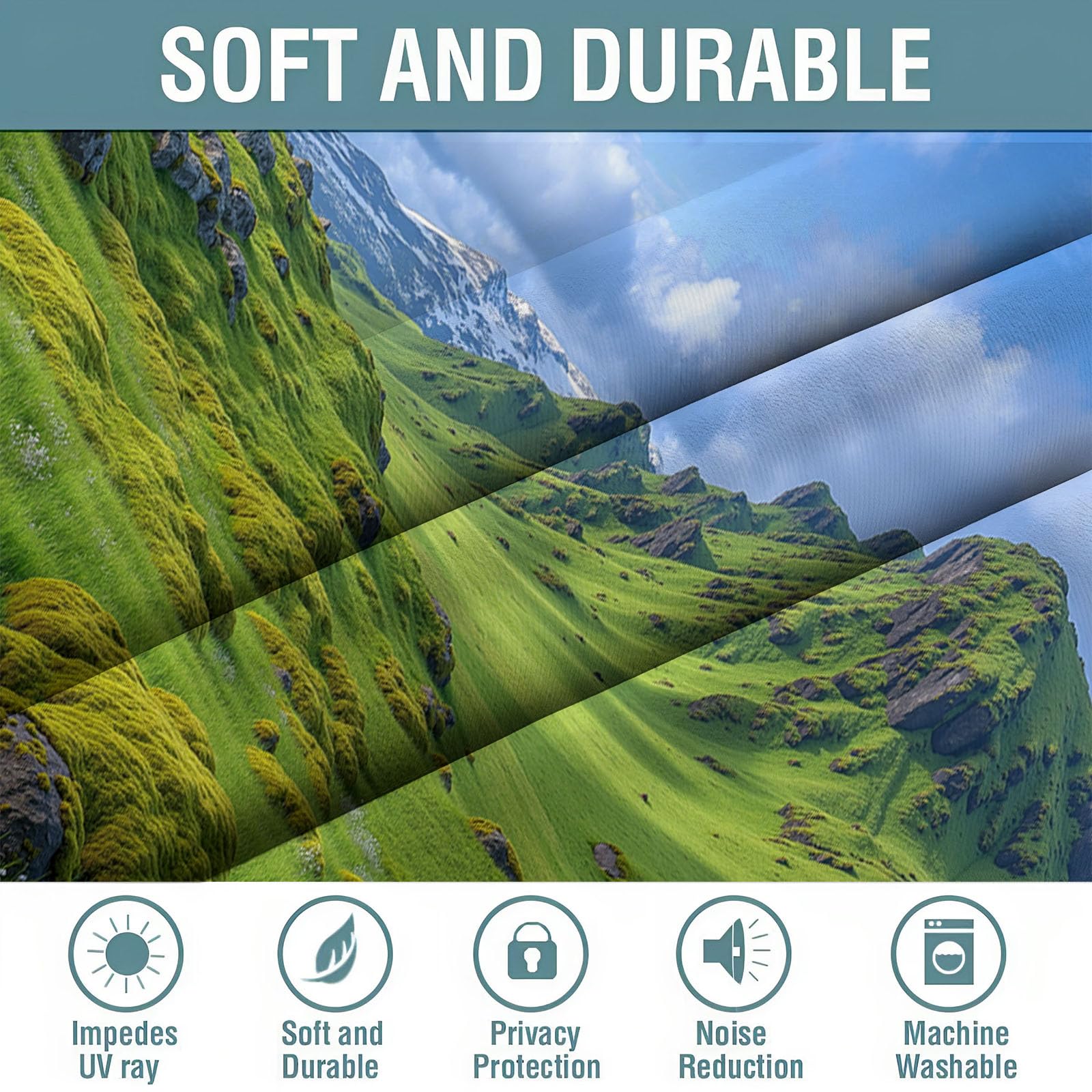 Cortinas Opacas Montañas Frescas Naturales Impresión,3D Musgo Rocas Cortinas Blackout Termicas Aislantes Frio y Calor con Ojales para Dormitorio Salon 2 Piezas 117×137cm,Verde