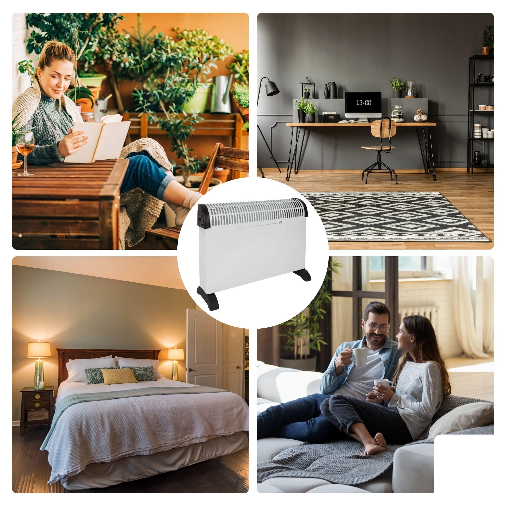 Perel Calefactor convector 2000W, convector eléctrico con 3 niveles de calor, termostato, IP20 protección contra sobrecalentamiento, portátil o montaje mural para estancias hasta 60 m³