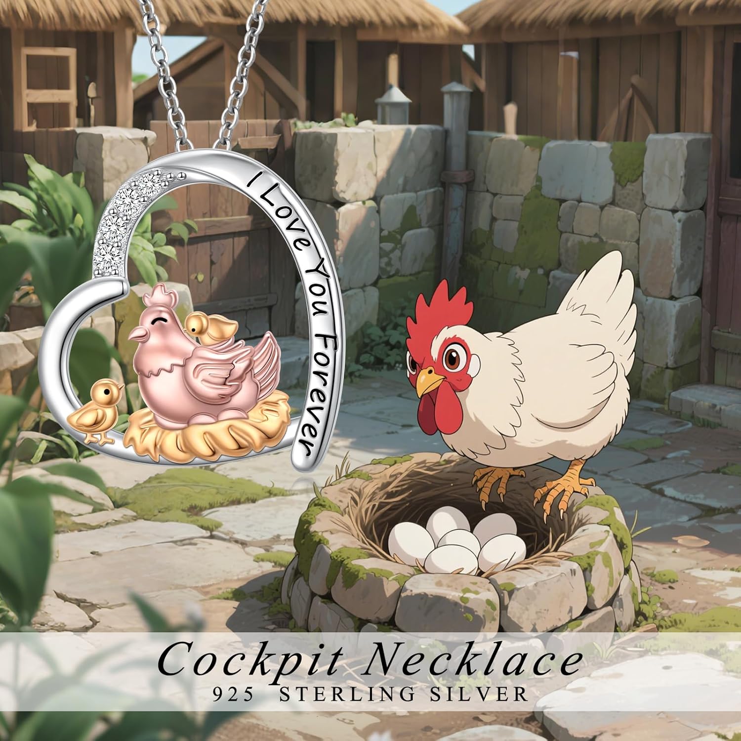 S925 Sterling Silver Chicken Necklace Mother Hen Necklace Cute Animal Pendant Jewelry Gift For Women - Image 6