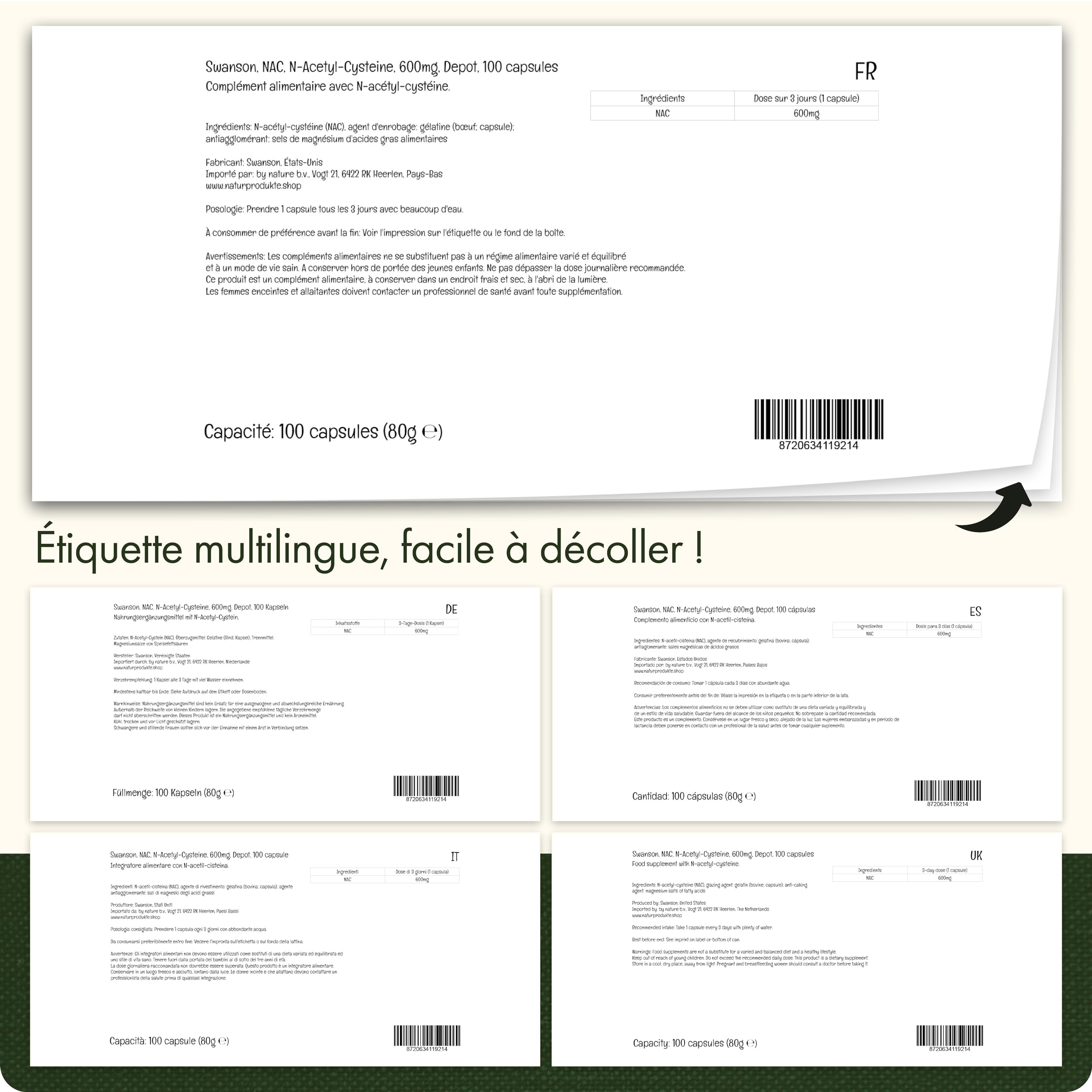 Swanson, NAC N-Acetyl-Cysteine, 600mg, Dépôt, 1 Capsule tous les 3 Jours, 100 Capsules, Hautement Dosé, Sans Soja, Sans Gluten, Sans OGM