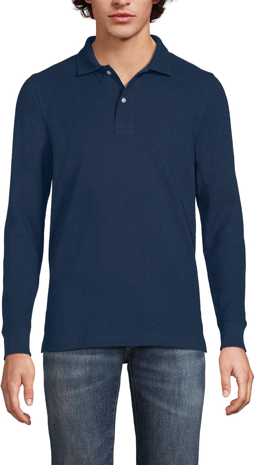 Lands' End School Uniform Young Men's Long Sleeve Mesh Polo Shirt