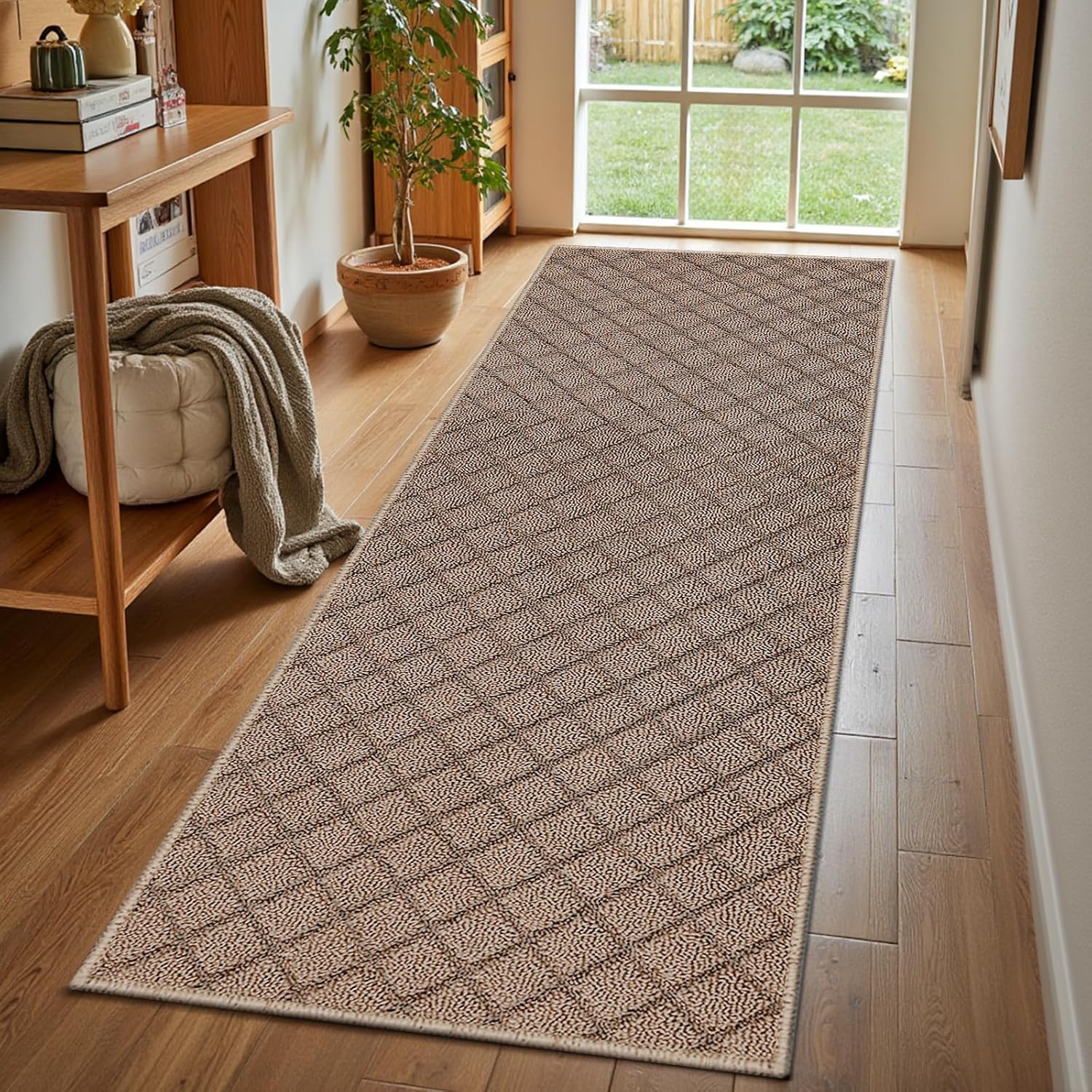 Azadx 2'x6' Front Entryway Door Mat Non Slip Indoor Door mats Washable Entry Mats Welcome Doormat Dirt Trapper for House Entry Low Profile Doormat Indoor Entrance Mat 2'×6' (24 x 72 inch) Beige