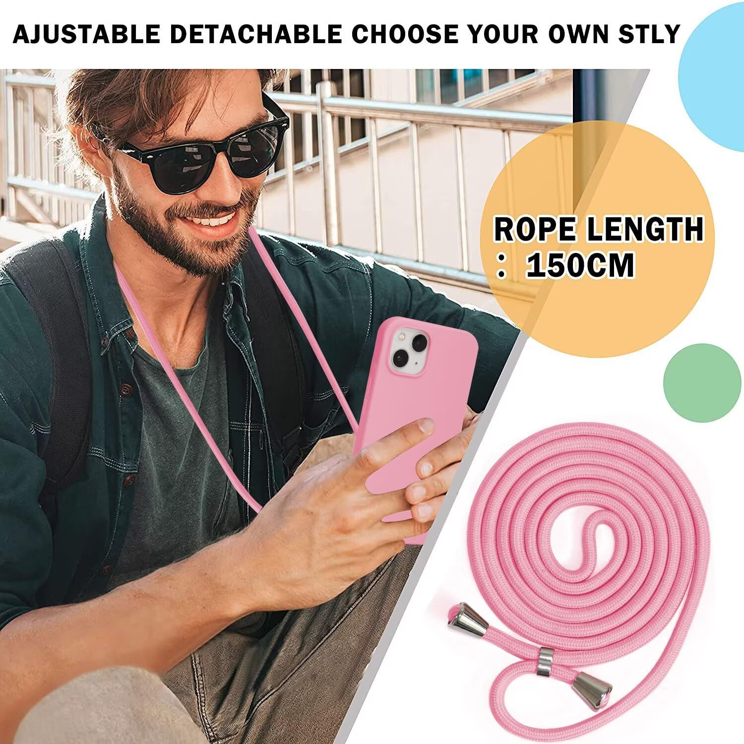 CHIMUCO Cover per iPhone 13 Mini, Custodia con Cordino Silicone Trasparente Morbida Cover Cellulare Girocollo Collana Necklace Sottile Protettiva Bumper Antiurto TPU Case, Oro Rosa