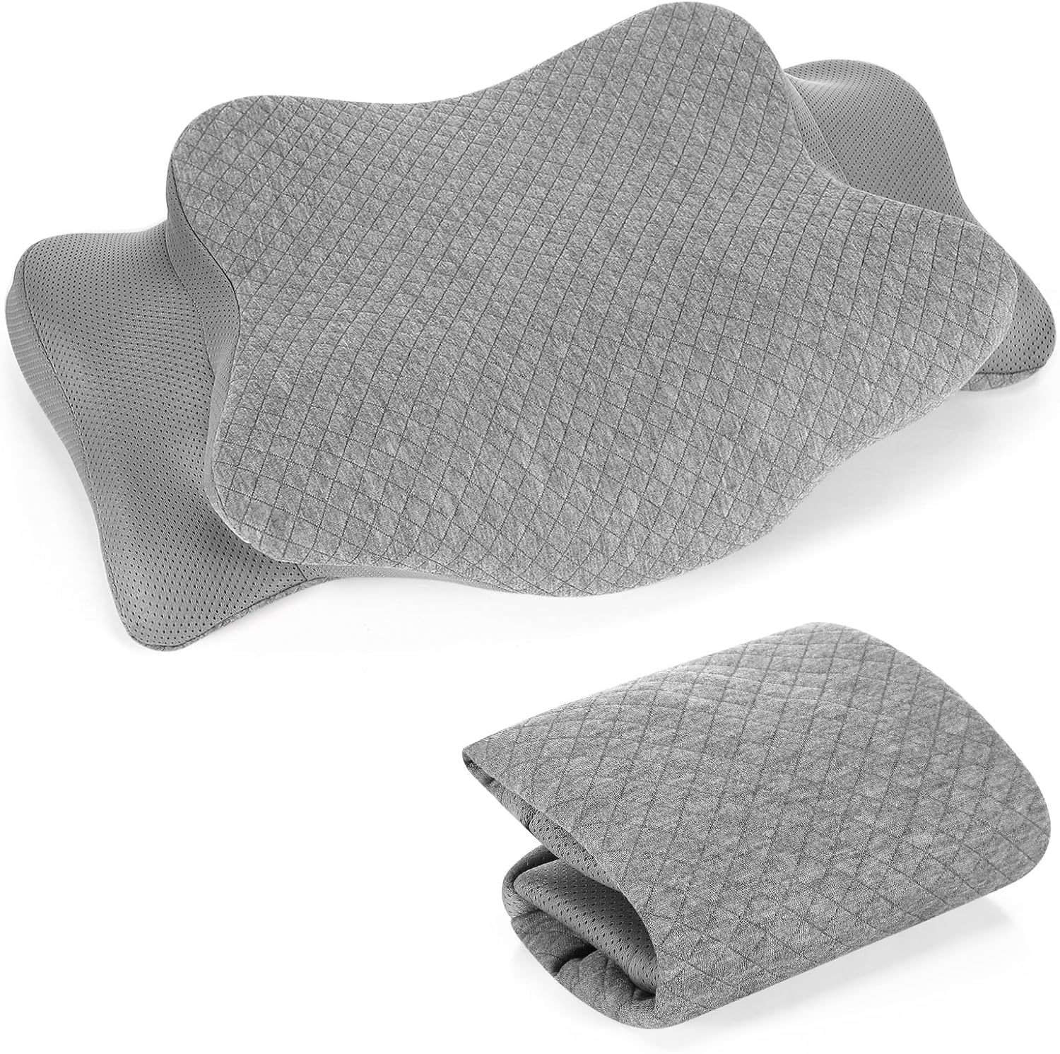 HunnmingRe Cervical Pillow Case Cover Comfortable and Breathable Memory Foam Cervical Neck Pillow Case Cover with Zipper (Gray,Queen Size)