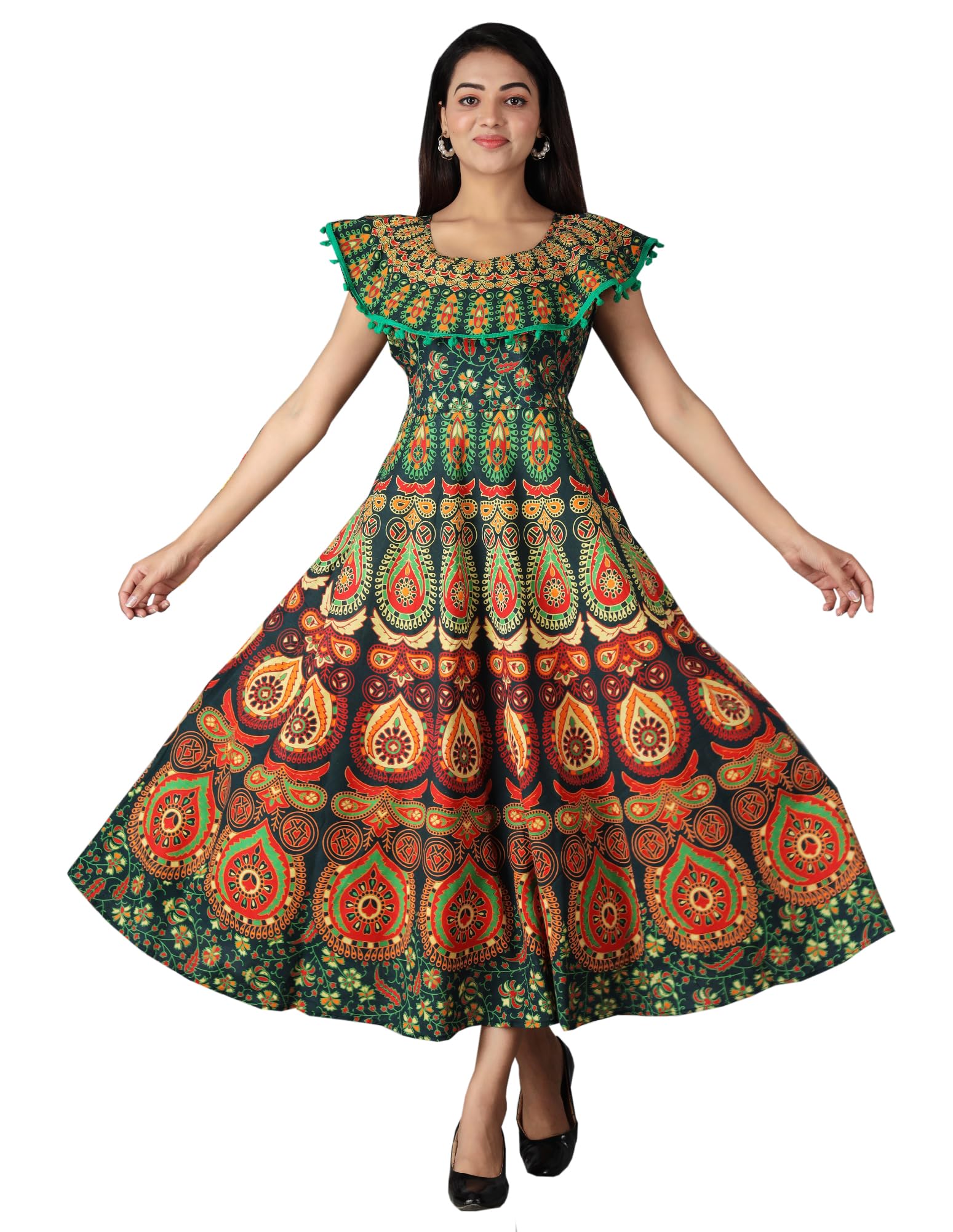 himcare Jaipuri & Rajasthani Fit and Flare Pom Pom Dress-picture-52