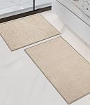 YIHOUSE Bath Mat Sets 2 Piece,Absorbent Quick Dry Bathroom Mat, Bath Mats for Bathroom Rugs Non Slip Washable Thin Bath Rug Fit Under Door,Light Beige