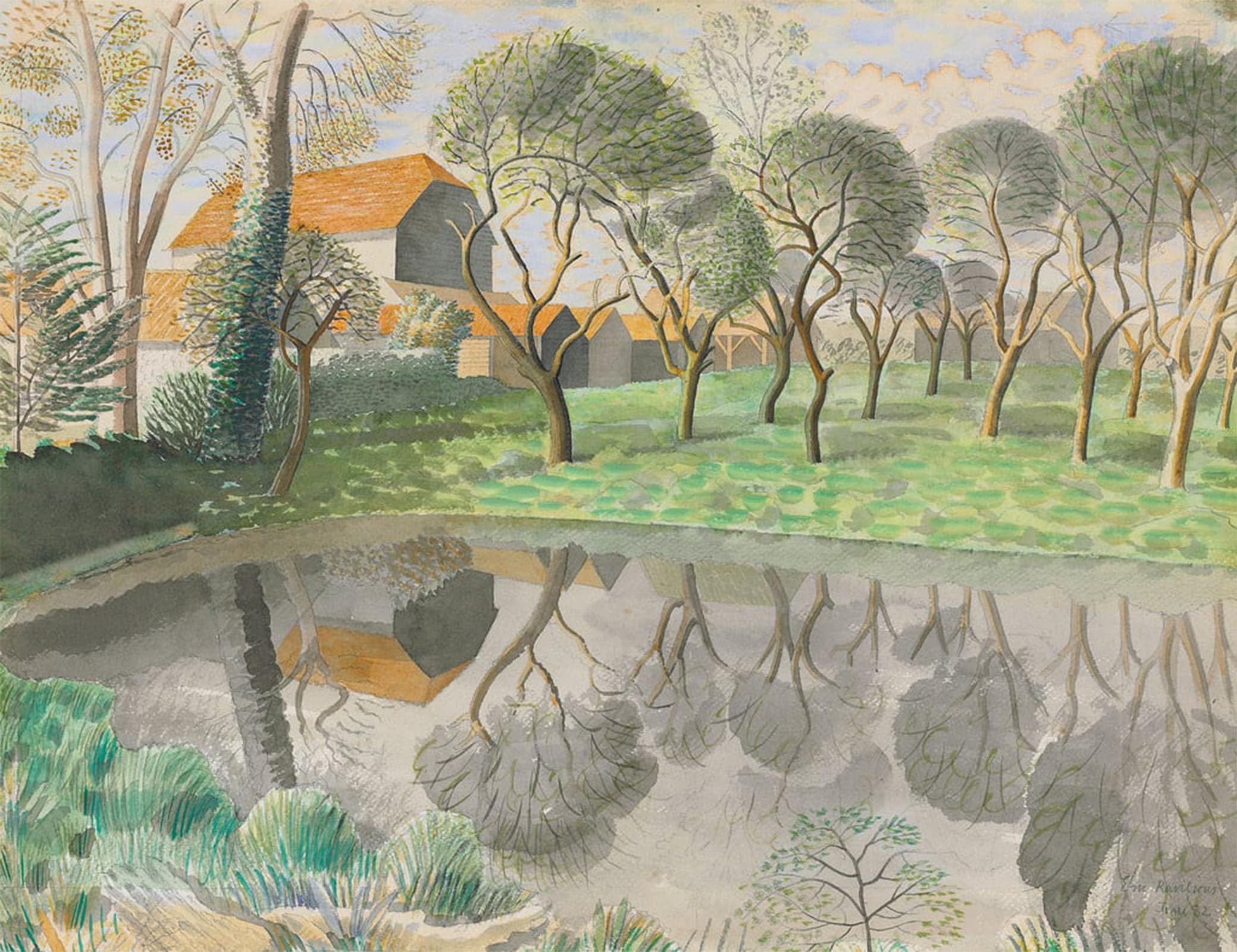 Xcbaihoud No Frame Famous Painting Famous Art Minimalist Prints Newt Pond By Eric Ravilious Art Canvas Murals For Home Decor 60X90cm