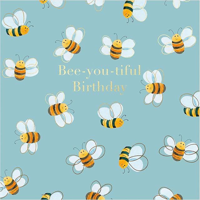 The Heritage Press 'Bee-you-tiful Birthday Bees' Card with foil finish and Envelope - Eco-friendly - Made in UK - 150X150mm