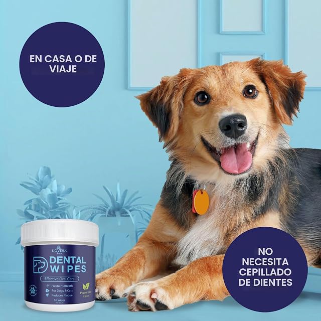 Foto 3 de 8 de NOVEHA 50 toallitas dentales para dedos para perros y gatos, refresca el aliento, reduce la placa
