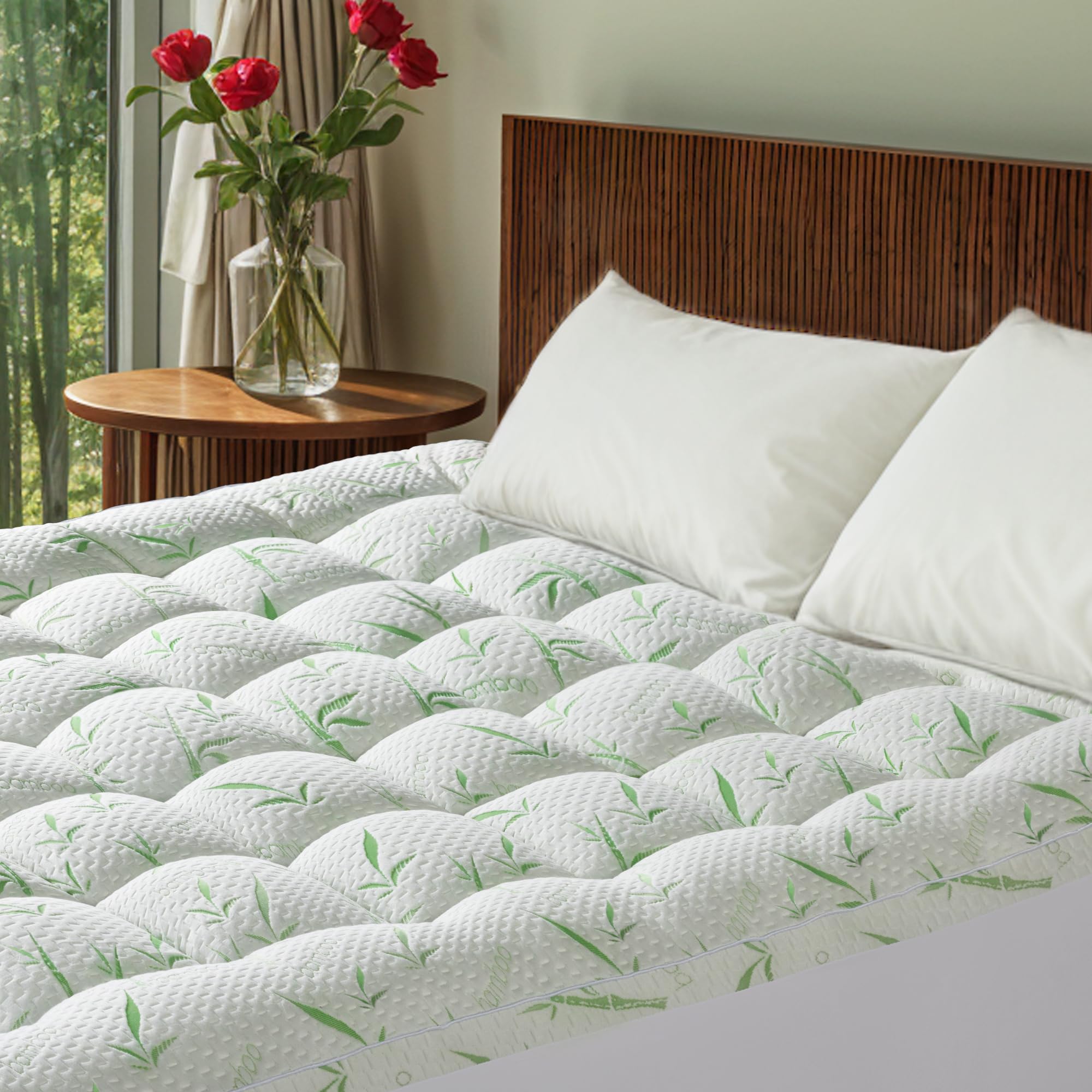 2 Inch Mattress Topper Queen,Cooling Pillow Top Matress Topper for Back Pain Relieve,Extra Thick Mattress Pad with 6"-18" Deep Pocket,Rayon Derived from Bamboo,Fuffy Mattress Cover (60"x80")