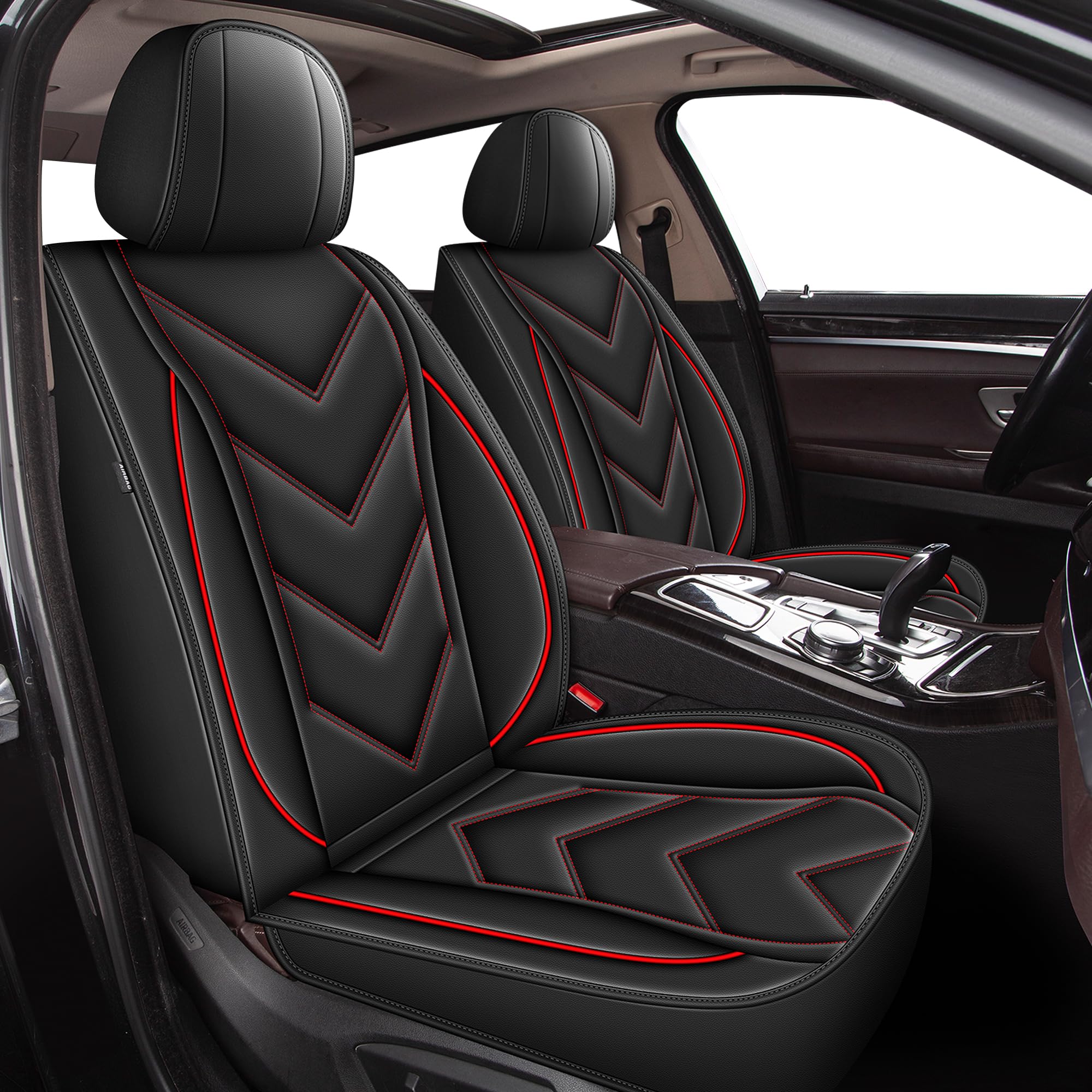 Fit for Volvo XC60 2010-2017 Car Seat Covers: 2 Front Comfortable Faux Leather Waterproof Car Seat Cover Compatible with Airbags (Only 2 Front Seat Covers,Black&Redline)