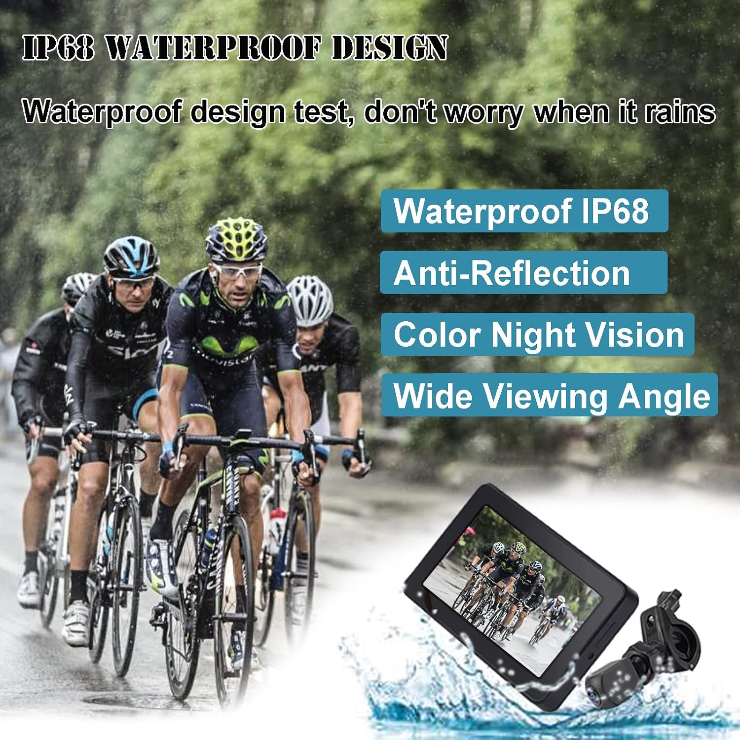 Bike Bicycle Mirror 1080P Bicycles Rear View Camera & 4.3'' Screen, 130° Wide Angle Color Night Vision Bikes Camera 360° Adjustable with Bike Tail Light for Mountain Road E-Bikes,Deluxe