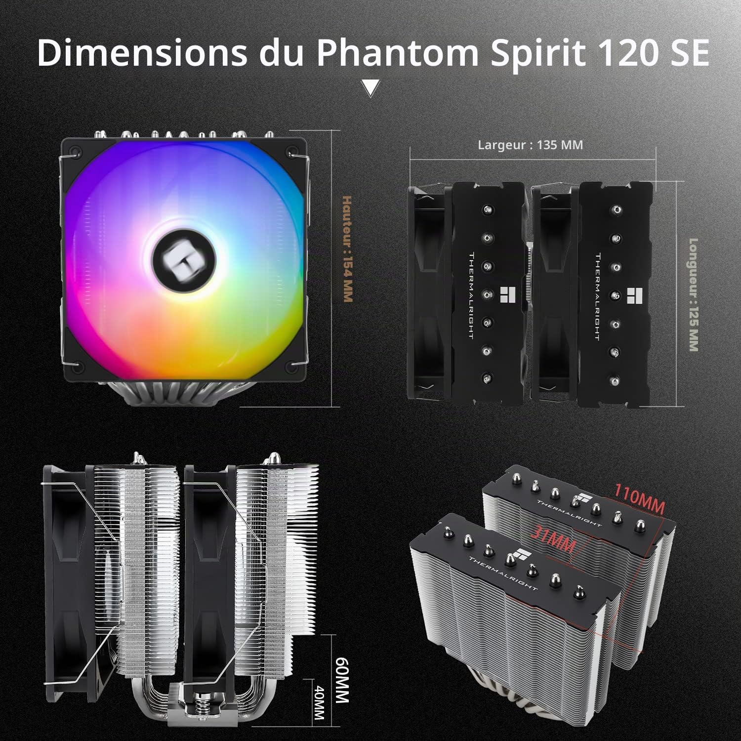 Thermalright Phantom Spirit 120 SE ARGB CPU Air Cooler, 7 tubes de chaleur, ventilateur PWM Dual 120 mm, pour AMD AM4 AM5/Intel 1700/1150/1151/1200