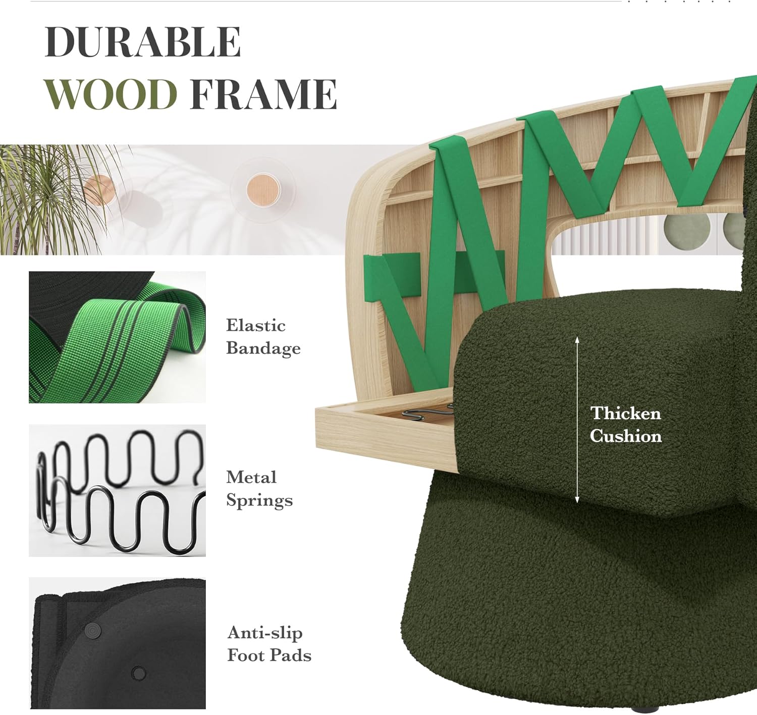 Swivel Barrel Accent Chair,Oversized Teddy Upholstered Round Swivel Chair,Modern Luxury 360 Degree Living Room Vanity Chair for Bedroom Office,Green Set of 1 Green