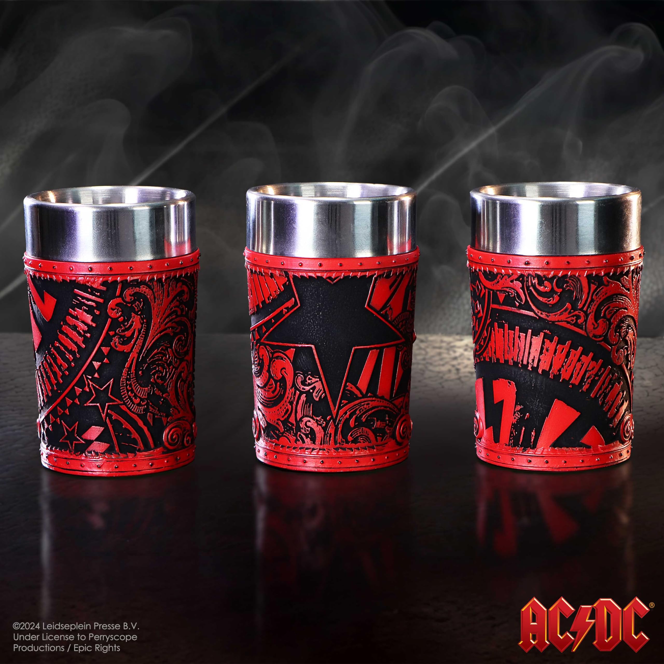Nemesis Now ACDC-Logo-Set mit 3 Schnapsgläsern, 8,7 cm, Harz, offizielles ACDC-Merchandise, ACDC-Sammelbecher-Set, drei ACDC-Schnapsgläser, gegossen aus feinstem Harz, fachmännisch handbemalt | Handbemalte Rockband-Merchandise, offiziell lizenziertes ACDC