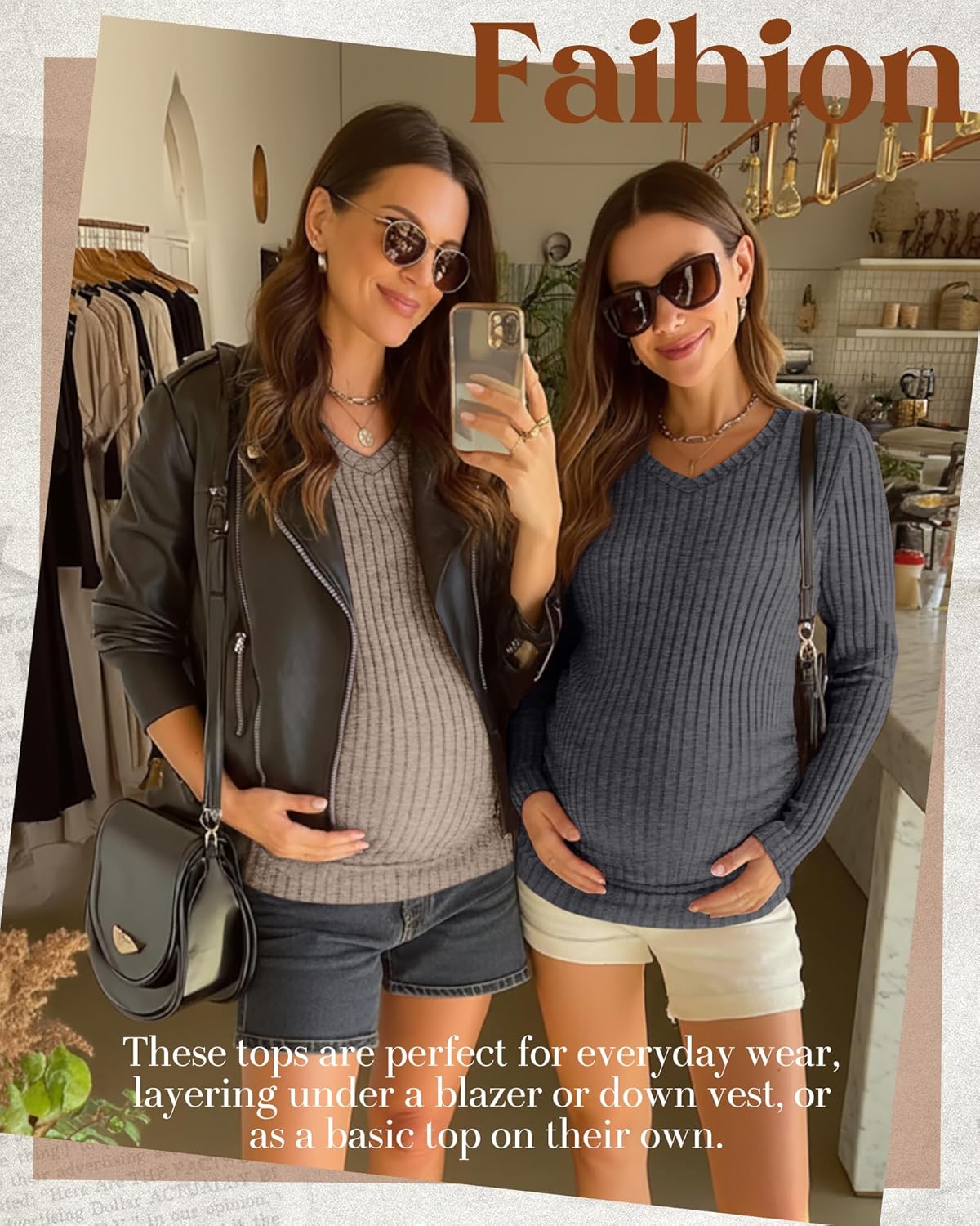 4 Pack Maternity Shirts V Neck Long Sleeve Pregnancy Clothes Ribbed Fit Women's Sweaters Winter Mama's Thermal Top - Image 2