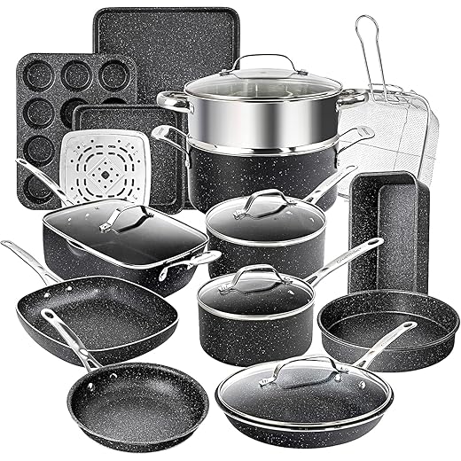 Granitestone 20 Pc Ceramic Cookware Set Nonstick, Complete Pots and Pans Set Non Stick for Kitchen with 5 Pc Bakeware Set, Deep Frying Pan Set, & Steamer, Non Toxic PFOA Free, Oven & Dishwasher Safe