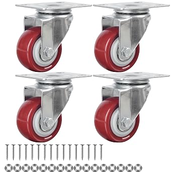 Finnhomy Swivel Casters Wheels Set of 4 Heavy Duty Plate Casters 2 Inch Premium Polyurethane Wheels PU Load Bearing 800 Lbs Anti-wear Smooth Casters Red