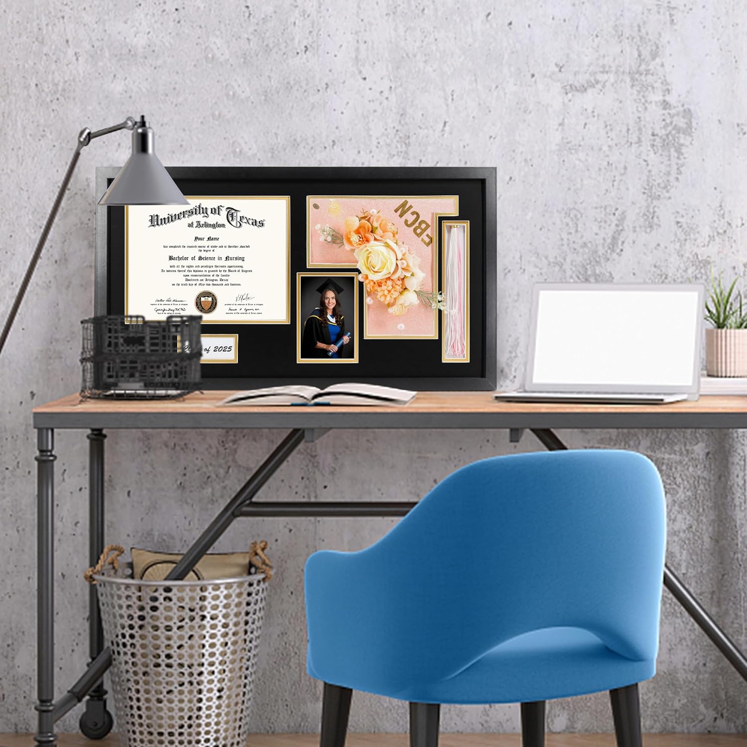 graduationmall class of 2025 graduation shadow box frame for 8.5x11 diploma & 4x6 photo with graduation cap & tassel holder wood display case diploma + picture + cap + tassel 15x27-black mat