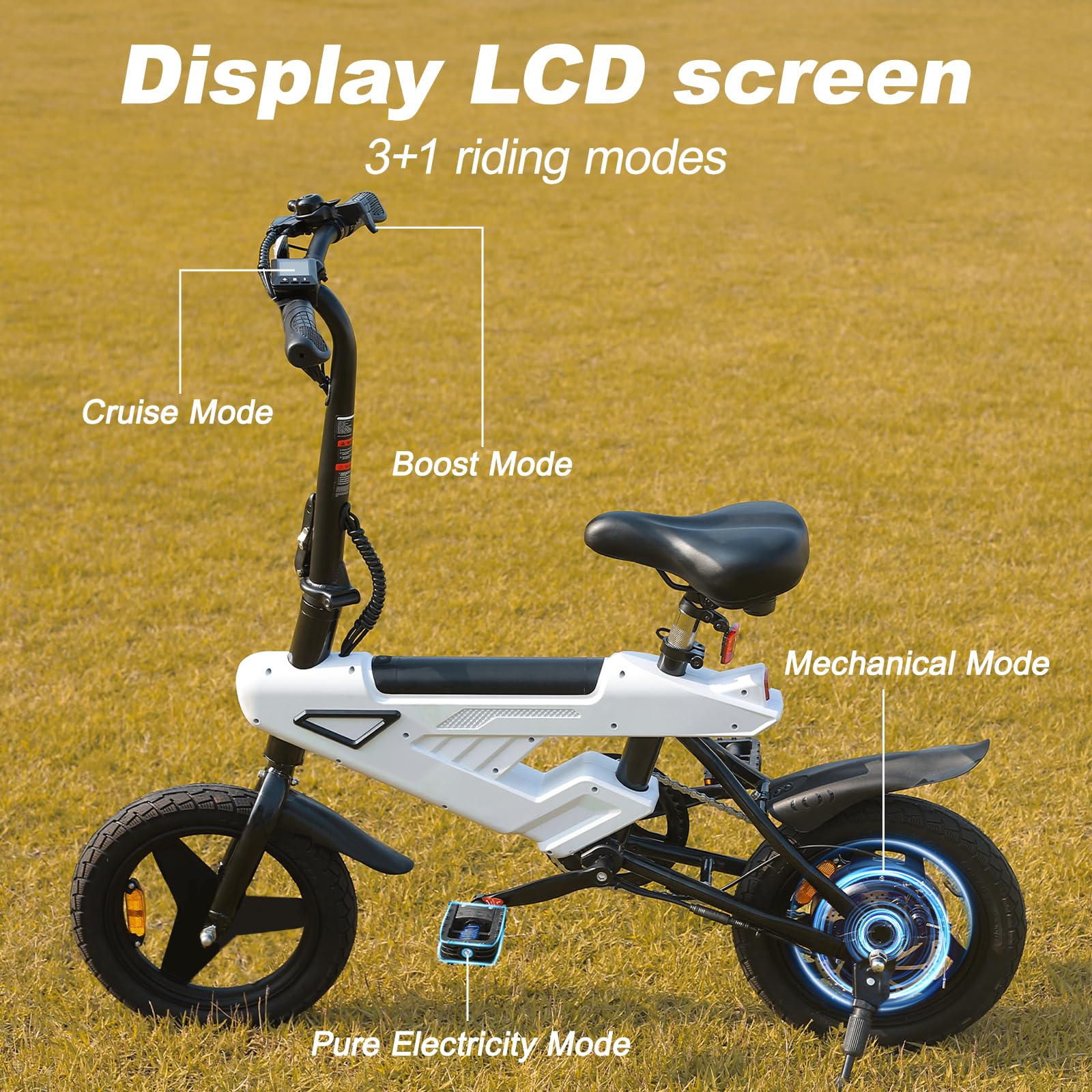 A01/A02 Vélo électrique pliable 14" Adultes/Garçons, 36V Batterie, Moteur 250W, 3 vitesses, pré-assemblé 90% pour ville (A02)