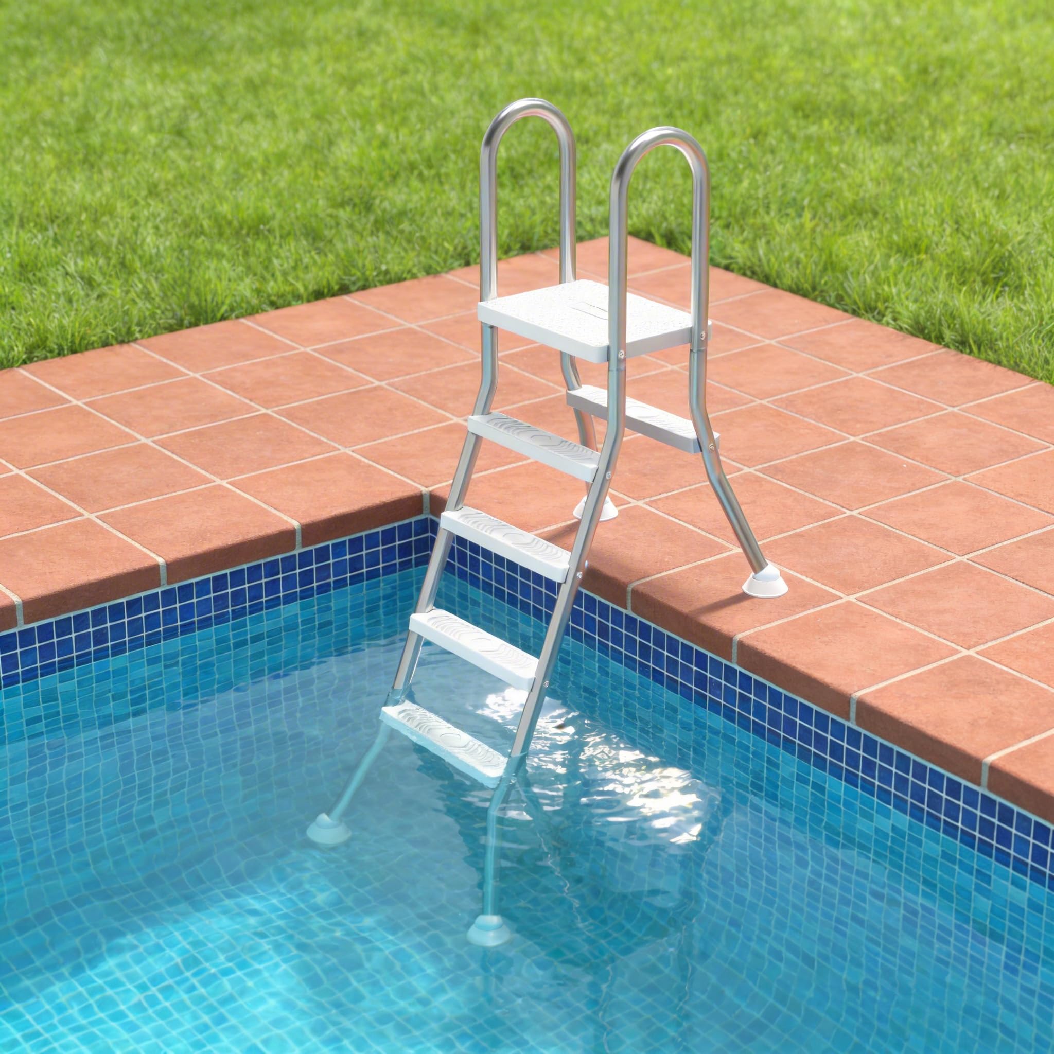 Échelle de piscine 4 marches acier inoxydable 304 antidérapant mobile pour piscines jusqu'à 135 cm profondeur
