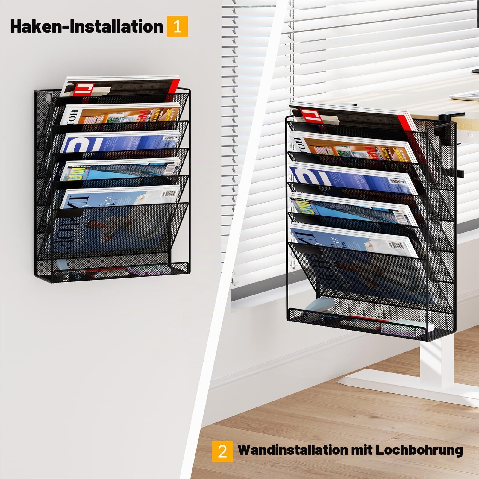 Schreibtisch-Organizer zum Aufhängen am Schreibtisch ohne Bohren, Dokumententasche A4, Bürobedarf, Zeitschriftenhalter zur Wandmontage, Hängemappe