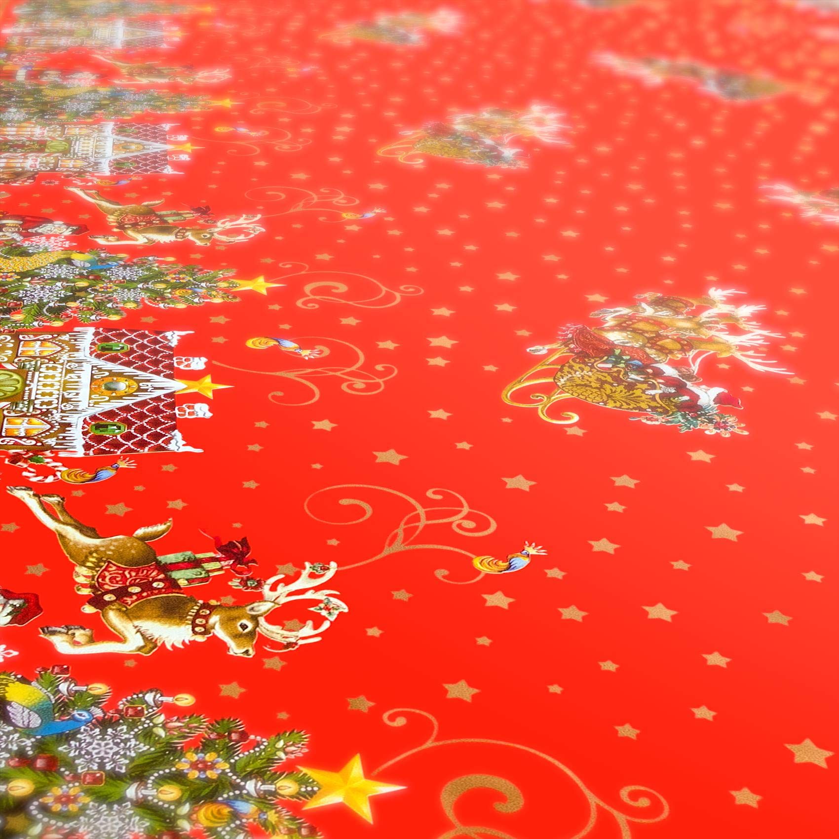 ANRO Mantel de hule, mantel encerado, diseño de Papá Noel y estrellas, 180 x 140 cm, ribeteado