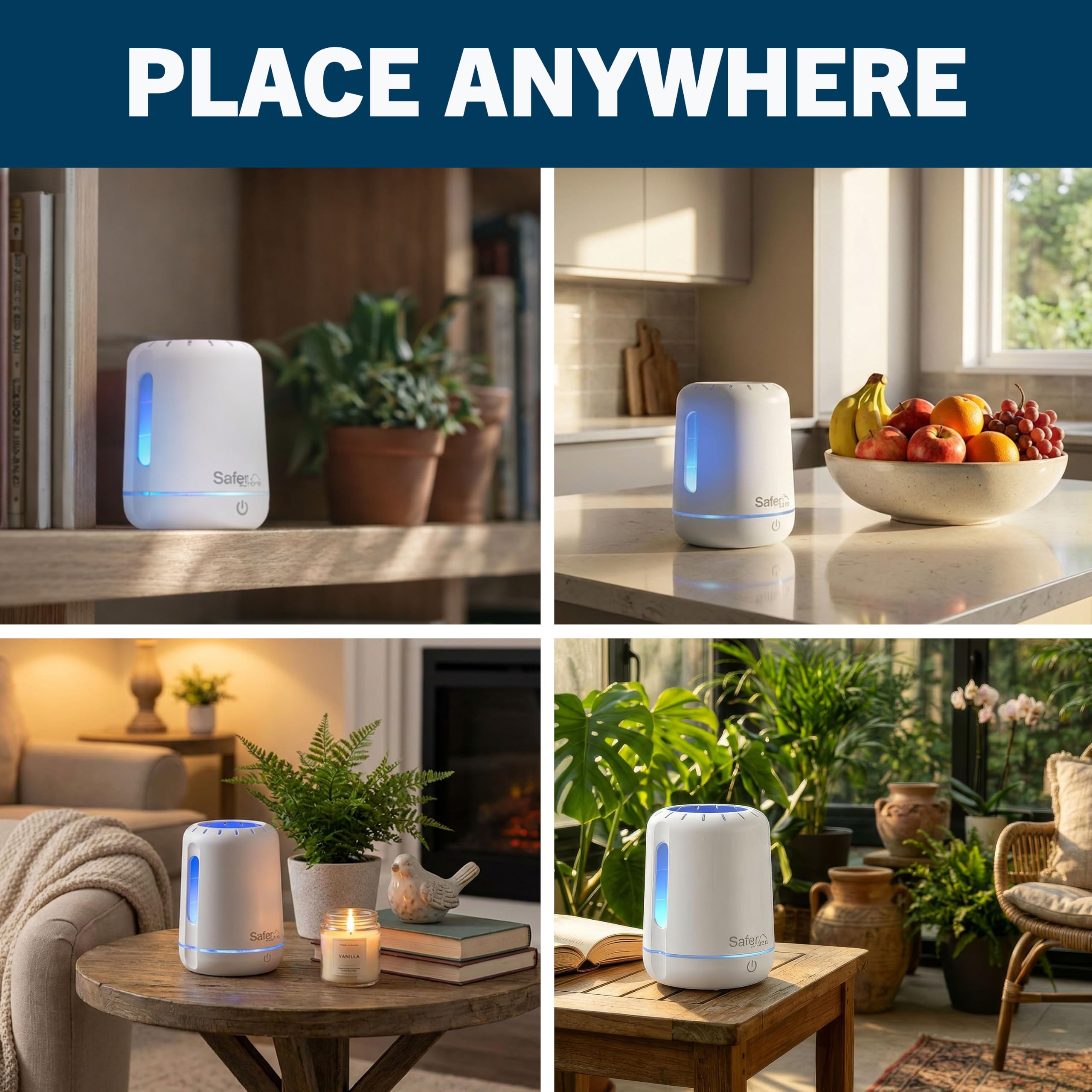 Safer Home Catch - Trappola wireless per insetti volanti a 360°, luce LED UV, senza sostanze chimiche, batteria ricaricabile da 10 giorni, trappole efficaci per mosche di frutta per interni, trappole