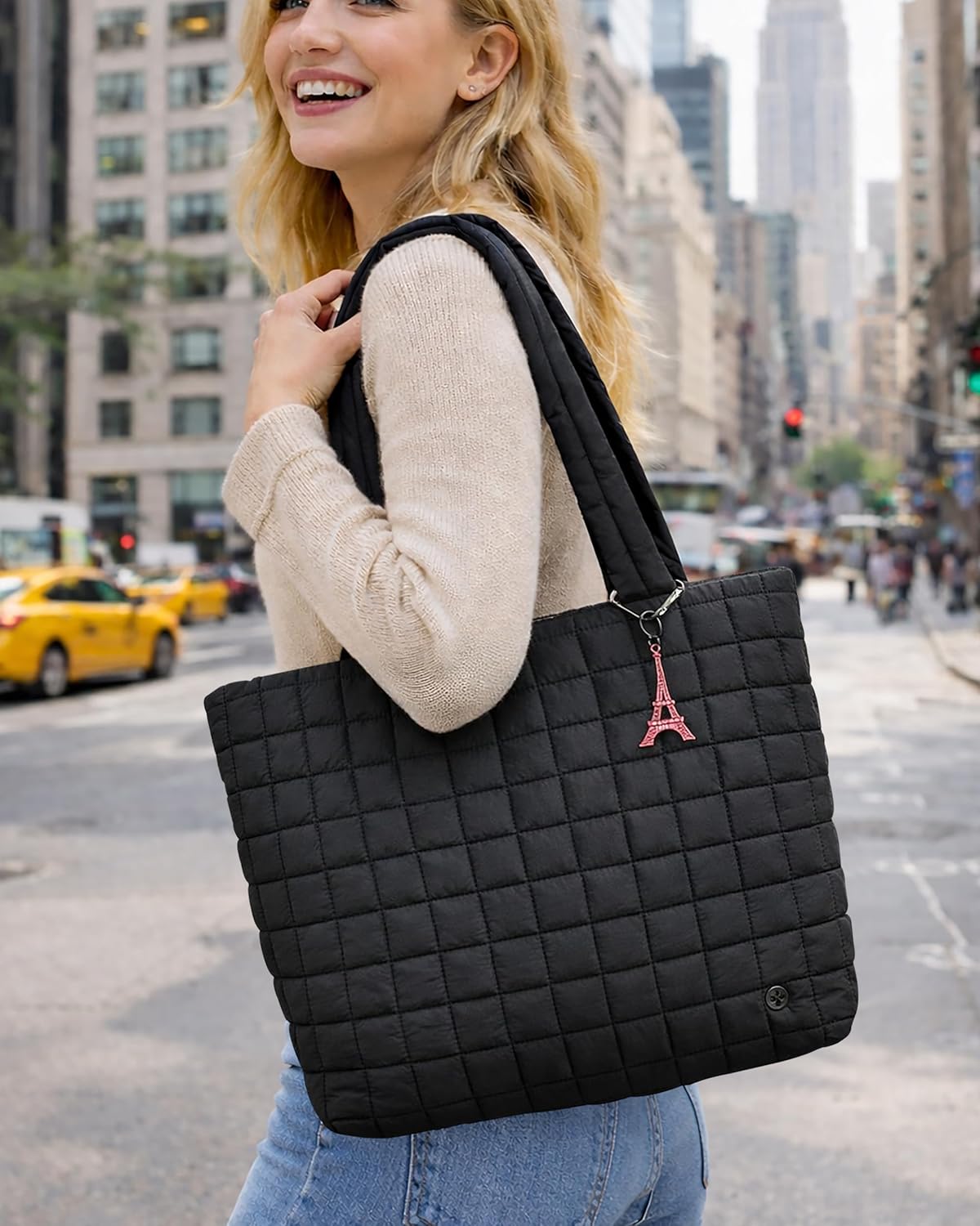 Nollia Quilted Tote Bag for Women – Lightweight Travel Shoulder Bag with Spacious Interior – Handbag
