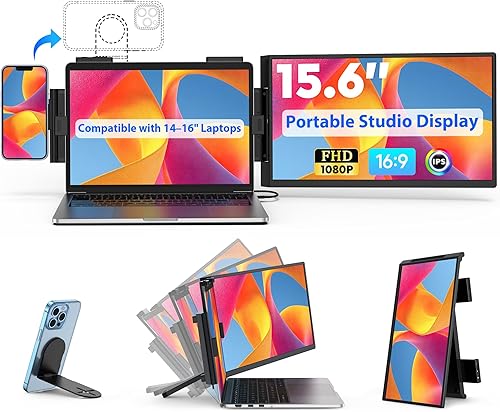 Miniatura 10 de HONGO Monitor Portátil 15.6'' 1080P FHD USB-C Monitores Portátiles para Laptop Cubierta Inteligente y Altavoz Dual, Pantalla de Computadora HDMI IPS