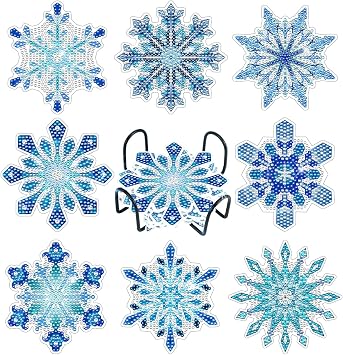 8 PCS Snowflake Diamond Art Coasters Kit, Christmas Diamond Painting Coasters Kits with Holder Snowflakes DIY Coasters for Beginners 5D Diamond Art Kits for Adults Gift