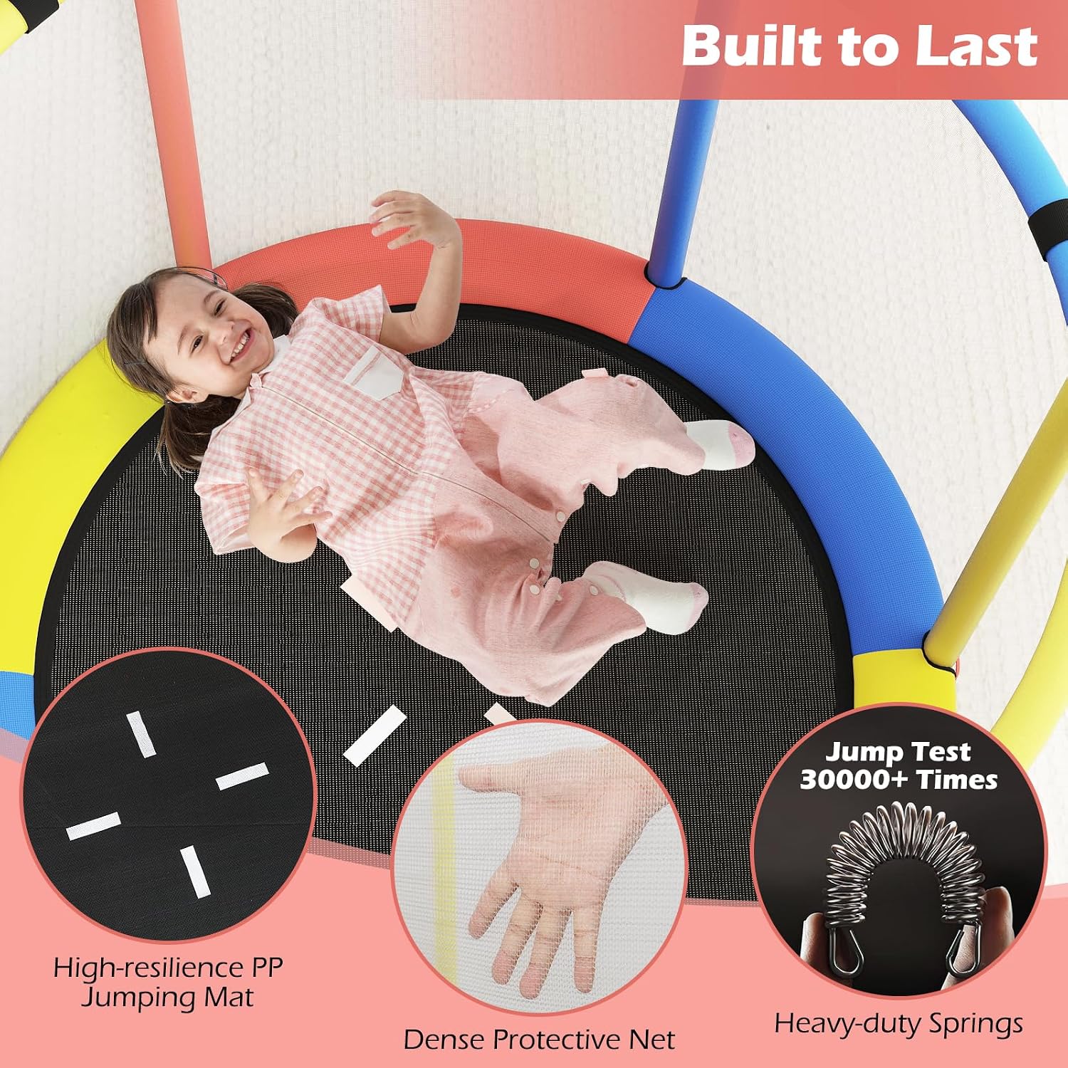 Goplus 55" Toddler Trampoline, 6-in-1 Mini Trampoline for Kids Up to 440LBS w/Hammock, Basketball Hoop, Adjustable Gymnastics Bar, Rings, Punching Bag, Safety Net, Gift for Boys Girls Age 3+