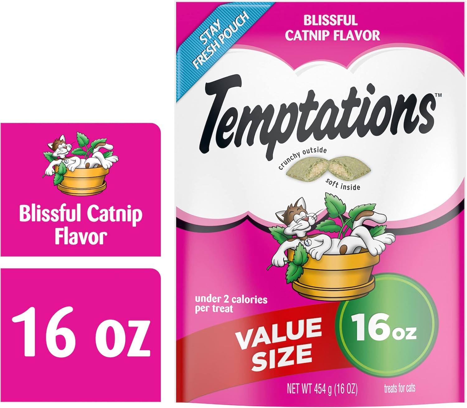 Temptations Classic Crunchy and Soft Cat Treats, Blissful Catnip, Multiple Sizes