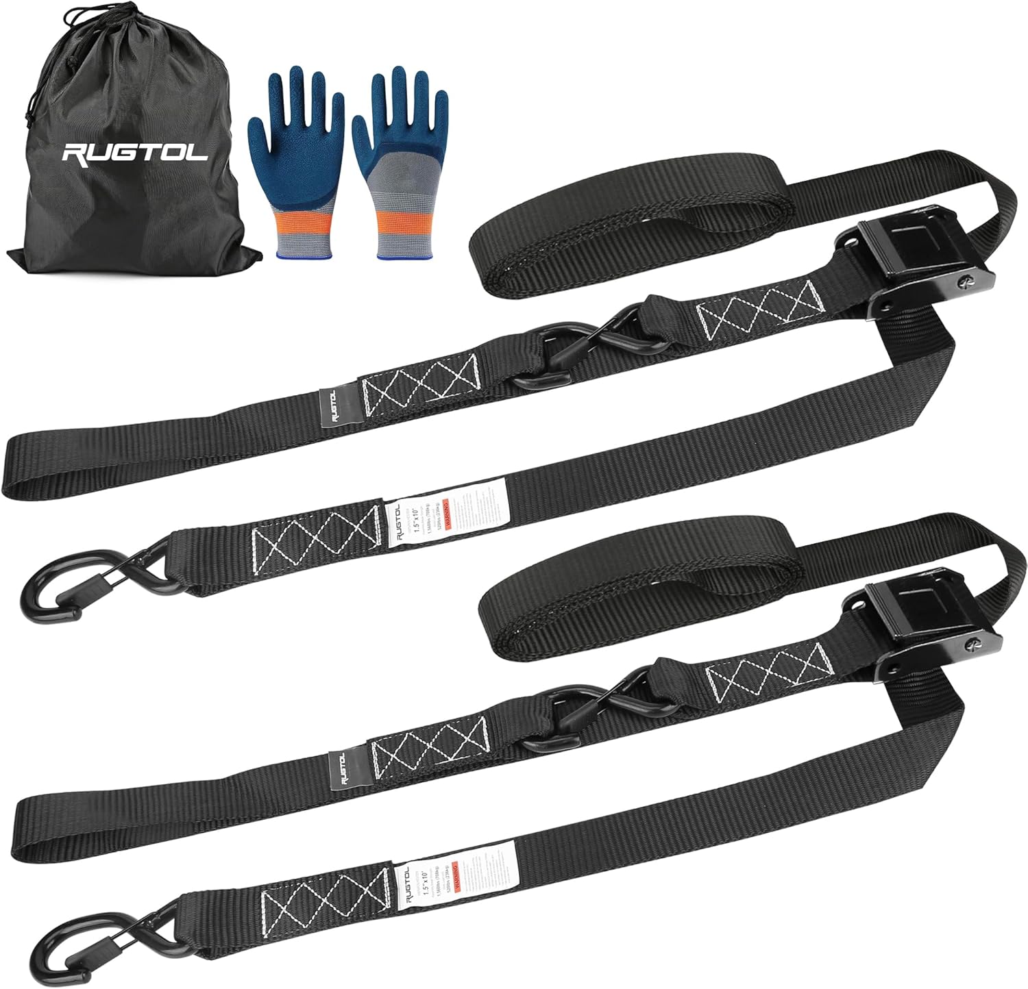 Motorcycle Tie Down Straps, 1.5in x 10FT Cam Buckle Straps with S Hooks Integrated Soft Loops, 1560lb Break Strength Heavy Duty Dirt Bike Straps for Securing Motorbikes, Kayak, Cargo 2 Pack